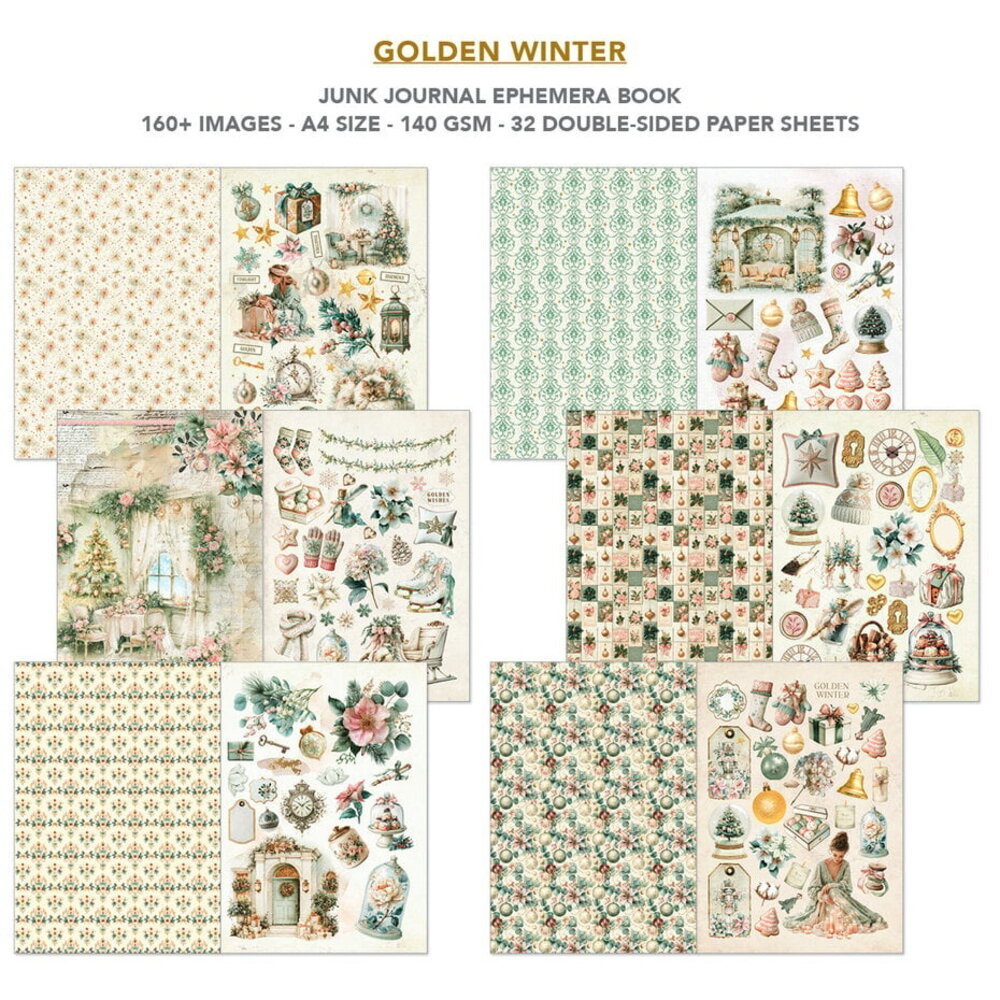 Ciao Bella Papercrafting Golden Winter A4 Junk Journal Ephemera Book (CBB032)