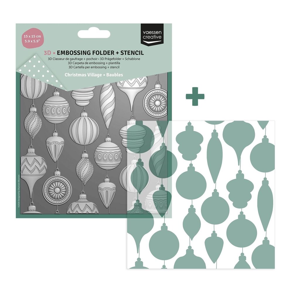 Vaessen Creative 3D Embossing Folder & Stencil Kerstballen (3625-0607)