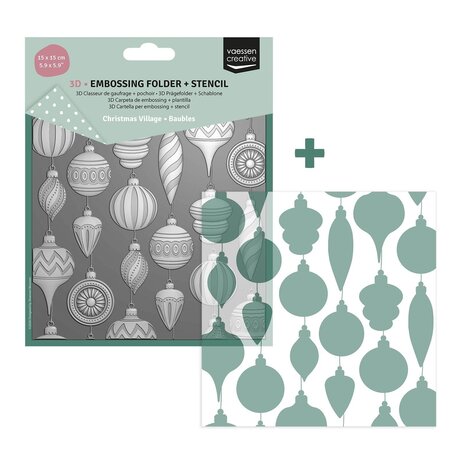 Vaessen Creative 3D Embossing Folder & Stencil Kerstballen (3625-0607)