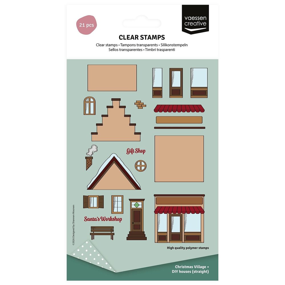 Vaessen Creative A5 Clear Stamp Set DIY Trapgevelhuisjes (3625-0615)