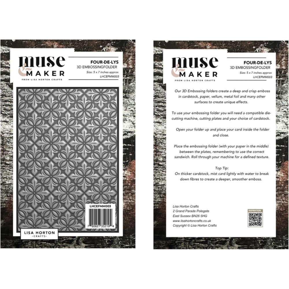 Lisa Horton Crafts Muse & Maker 5x7 Inch 3D Embossing Folder Four De Lys (LHCEFMM003)