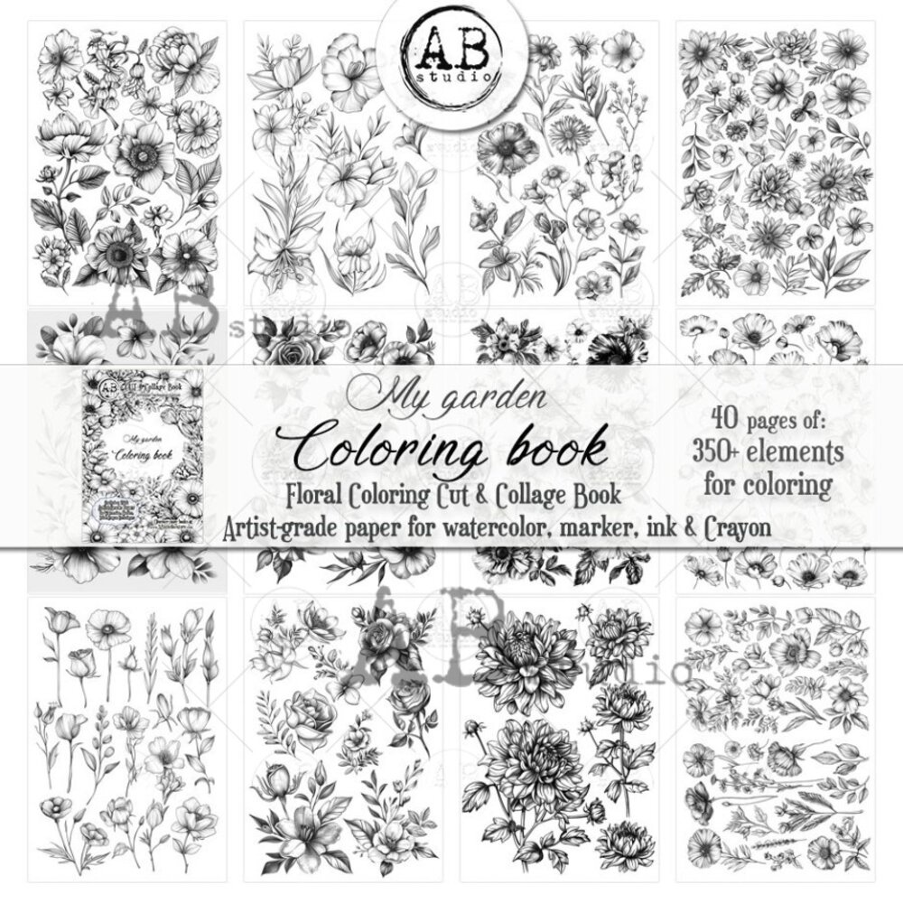 AB Studio My Garden A4 Cut & Collage Book for Coloring AB Studio My Garden A4 Cut & Collage Book for Coloring
