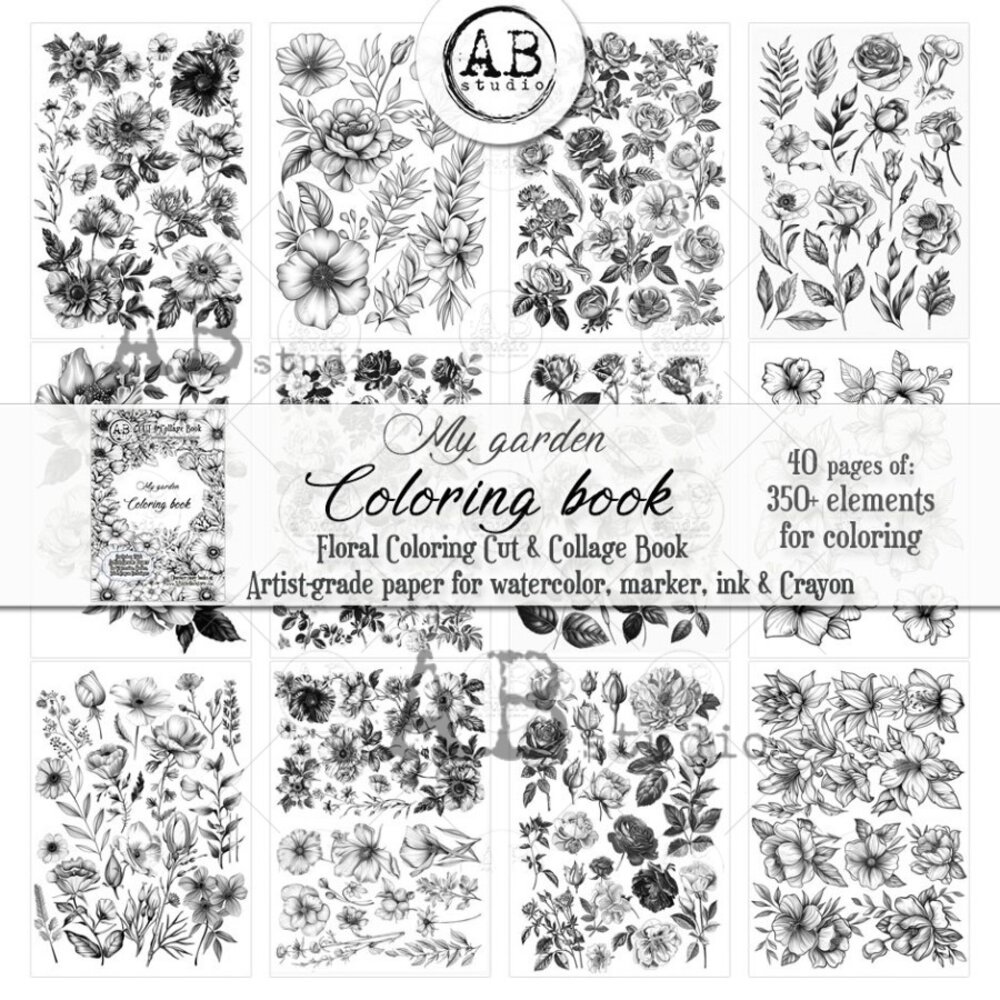 AB Studio My Garden A4 Cut & Collage Book for Coloring AB Studio My Garden A4 Cut & Collage Book for Coloring
