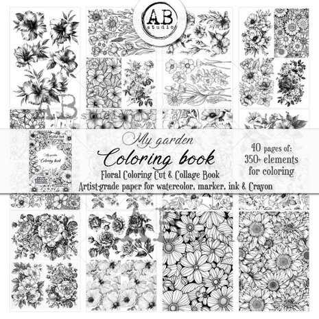 AB Studio My Garden A4 Cut & Collage Book for Coloring AB Studio My Garden A4 Cut & Collage Book for Coloring