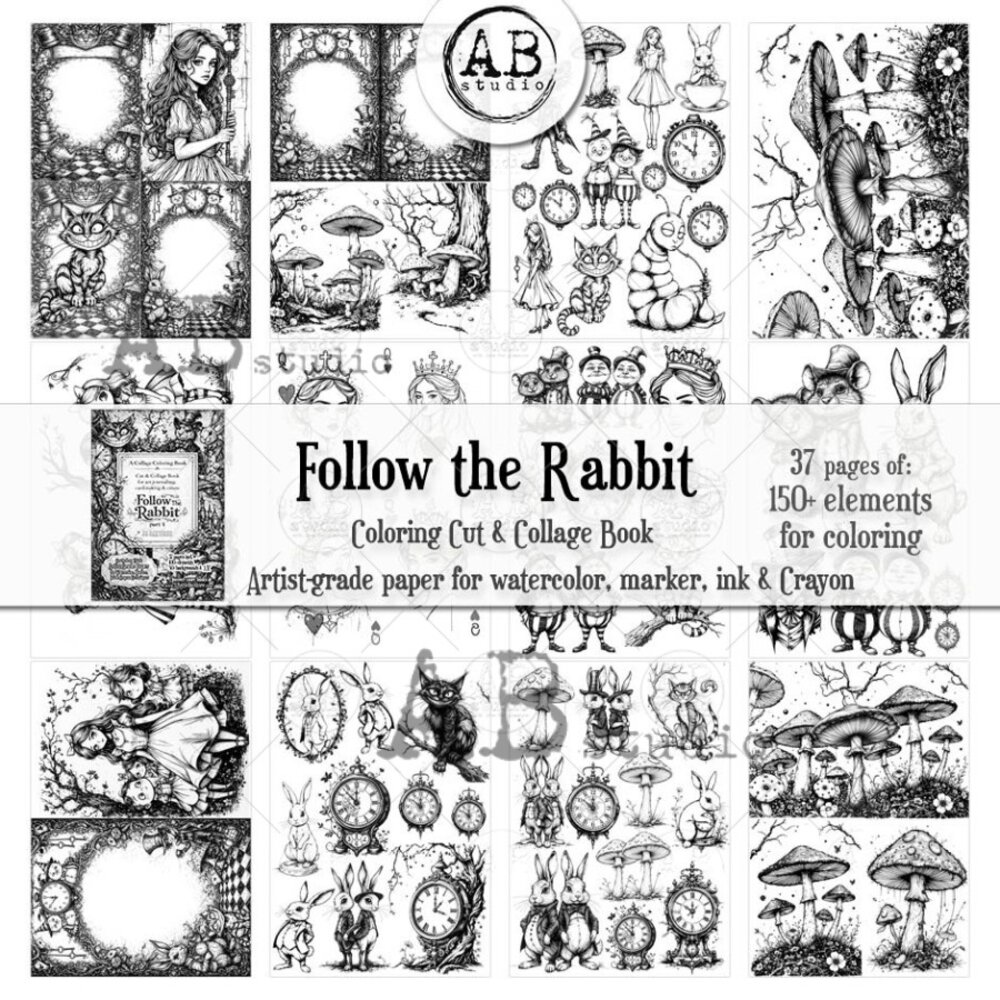 AB Studio Follow The Rabbit part 1 A4 Cut & Collage Book for Coloring AB Studio Follow The Rabbit part 1 A4 Cut & Collage Book for Coloring