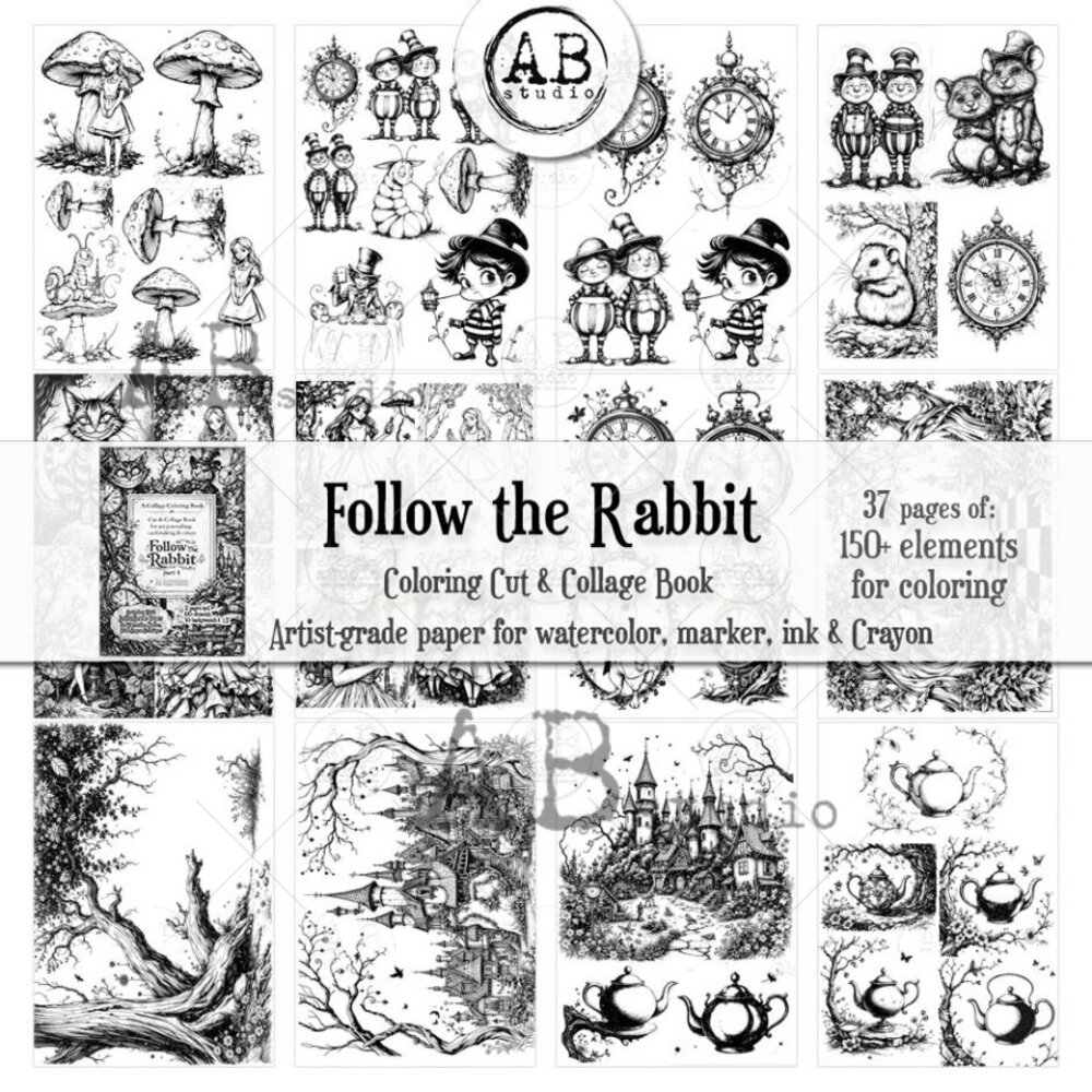AB Studio Follow The Rabbit part 1 A4 Cut & Collage Book for Coloring AB Studio Follow The Rabbit part 1 A4 Cut & Collage Book for Coloring