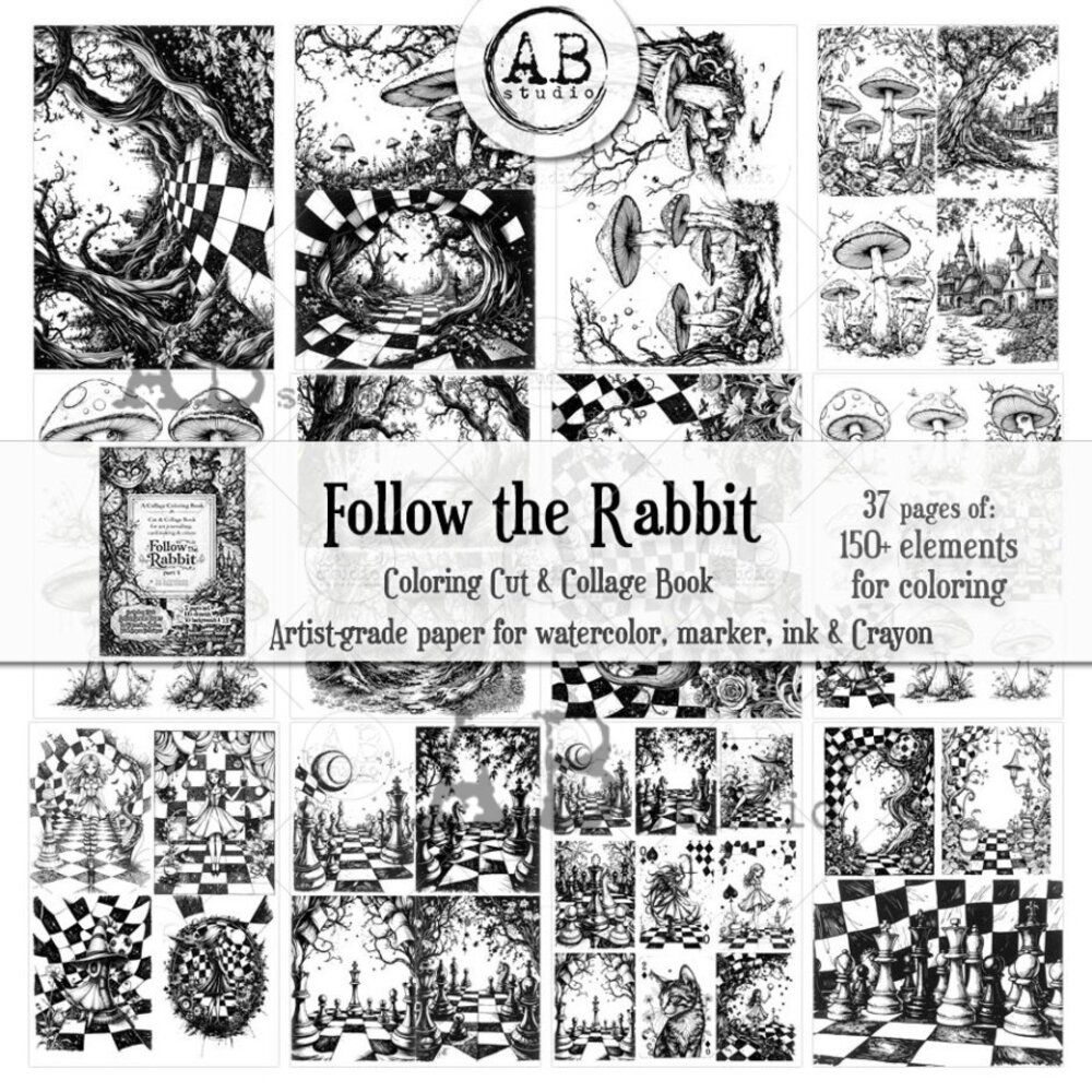 AB Studio Follow The Rabbit part 1 A4 Cut & Collage Book for Coloring AB Studio Follow The Rabbit part 1 A4 Cut & Collage Book for Coloring