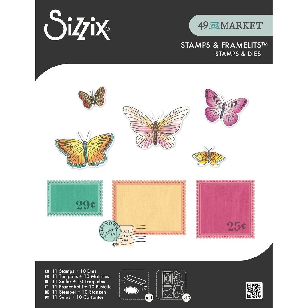 Sizzix PRE-ORDER 49 & Market Clear Stamps with Framelits Postage Wings (667182) Sizzix PRE-ORDER 49 & Market Clear Stamps with Framelits Postage Wings (667182)