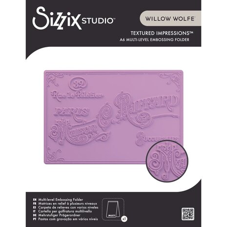 Sizzix PRE-ORDER Studio Willow Wolfe Multi-Level Textured Impressions Vintage Label (667029)