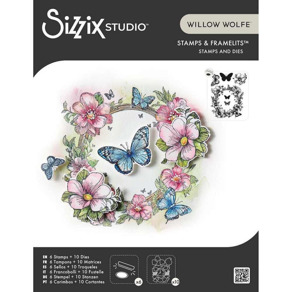 Sizzix PRE-ORDER Studio Willow Wolfe Clear Stamps with Framelits Artful Blooms (667031)