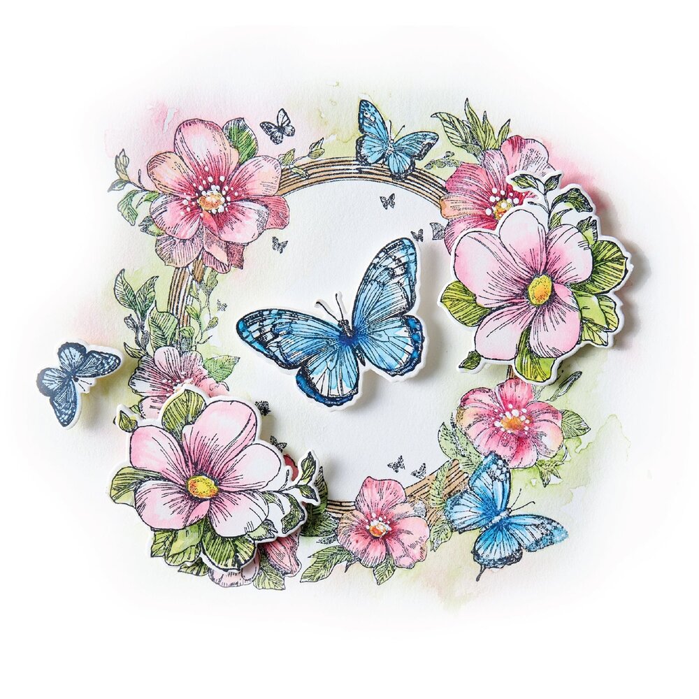 Sizzix PRE-ORDER Studio Willow Wolfe Clear Stamps with Framelits Artful Blooms (667031)