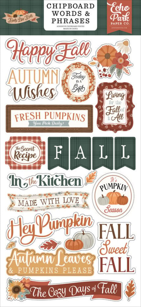 Echo Park Feels Like Fall 6x13 Inch Chipboard Word & Phrases (FLF514022) Echo Park Feels Like Fall 6x13 Inch Chipboard Word & Phrases (FLF514022)