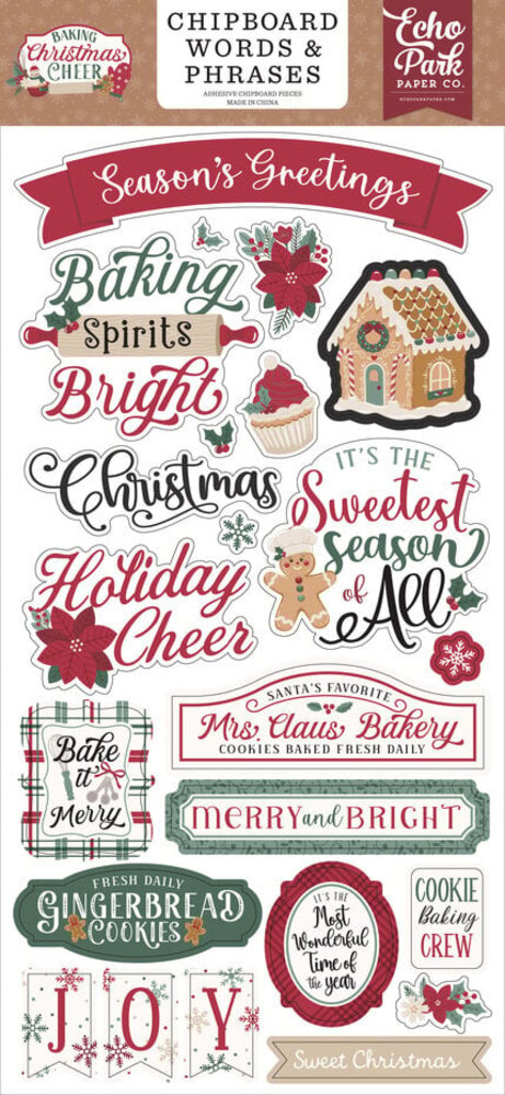 Echo Park Baking Christmas Cheer 6x13 Inch Chipboard Word & Phrases (BCC516022)