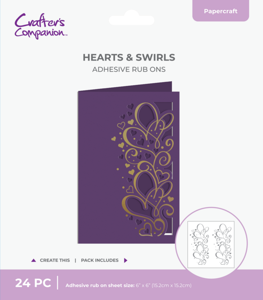 Crafter's Companion Cut in Edge Adhesive Rub Ons Hearts & Swirls (CC-RUB6-HS) Crafter's Companion Cut in Edge Adhesive Rub Ons Hearts & Swirls (CC-RUB6-HS)