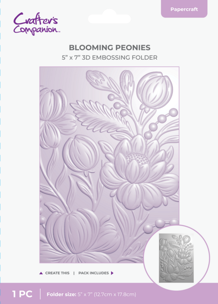 Crafter's Companion 3D Embossing Folder Blooming Peonies (CC-3D-EF5-BLPE)