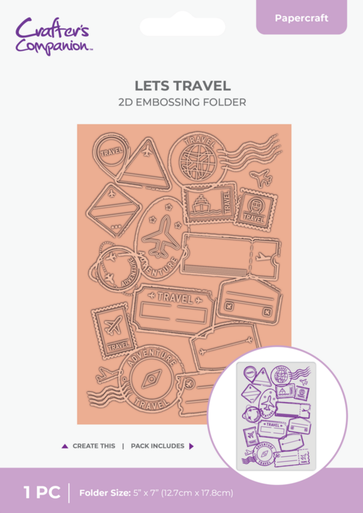 Crafter's Companion 2D Embossing Folder Let's Travel (CC-RV-EF5-LETR)