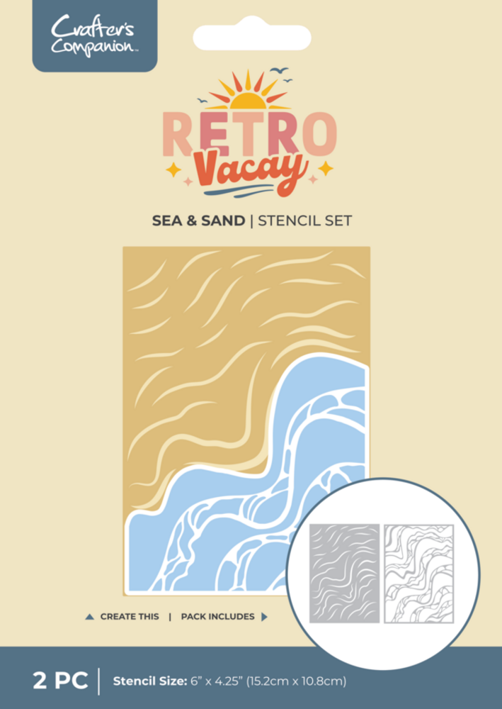 Crafter's Companion Retro Vacay Stencil Set Sea & Sand (CC-RV-STEN-SESA) Crafter's Companion Retro Vacay Stencil Set Sea & Sand (CC-RV-STEN-SESA)