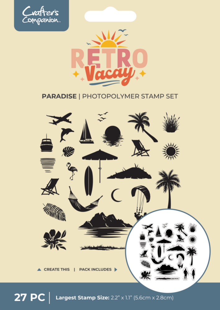 Crafter's Companion Retro Vacay Clear Stamps Paradise (CC-RV-STP-PARA) Crafter's Companion Retro Vacay Clear Stamps Paradise (CC-RV-STP-PARA)