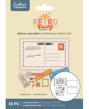 Crafter's Companion Retro Vacay Stamp, Die & Stencil Set Special Delivery (CC-RV-STD-STEN-SPDE) Crafter's Companion Retro Vacay Stamp, Die & Stencil Set Special Delivery (CC-RV-STD-STEN-SPDE)