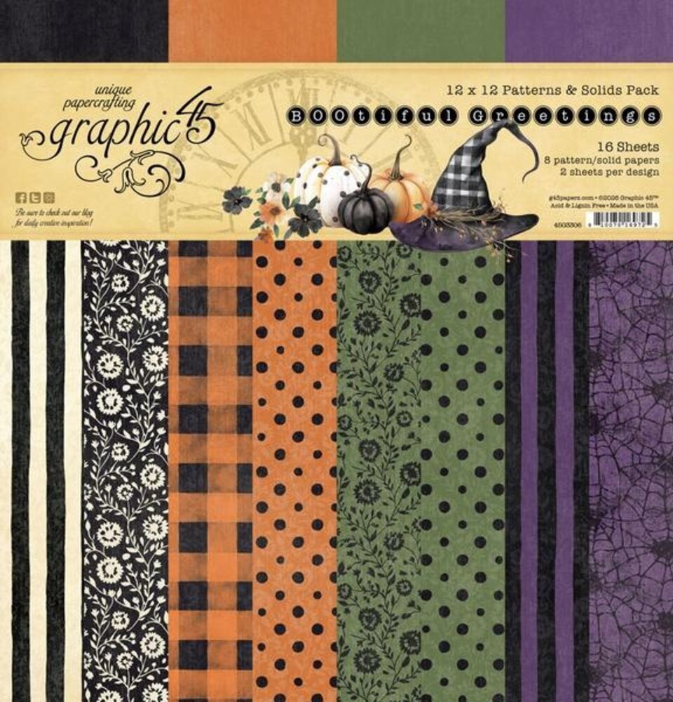 Graphic 45 PRE-ORDER BOOtiful Greetings 12x12 Inch Patterns & Solids Pack (4503306)