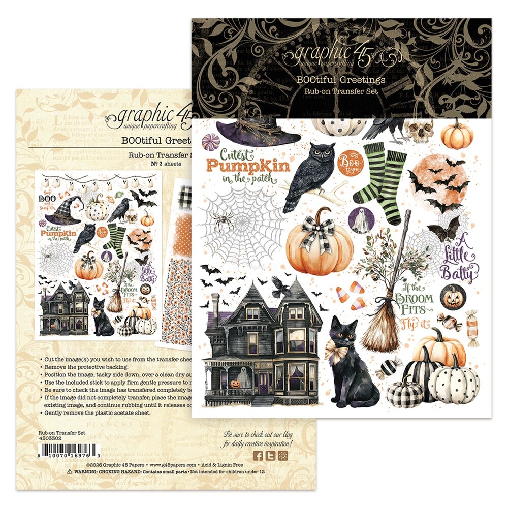 Graphic 45 PRE-ORDER BOOtiful Greetings Rub-on Transfers (4503302)