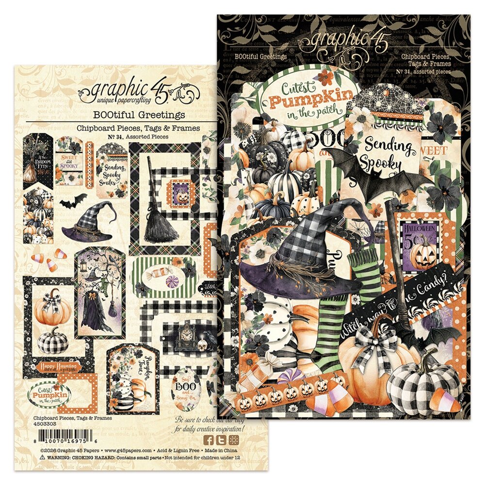 Graphic 45 PRE-ORDER BOOtiful Greetings Chipboard Pieces, Tags & Frames (4503303)