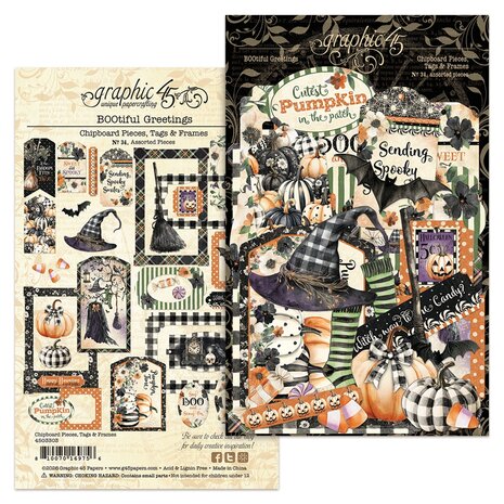 Graphic 45 PRE-ORDER BOOtiful Greetings Chipboard Pieces, Tags & Frames (4503303)