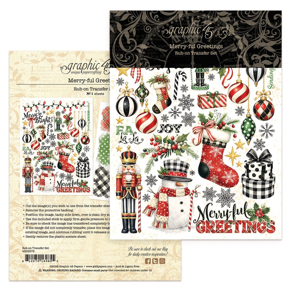 Graphic 45 PRE-ORDER Merry-ful Greetings Rub-on Transfers (4503279) Graphic 45 PRE-ORDER Merry-ful Greetings Rub-on Transfers (4503279)