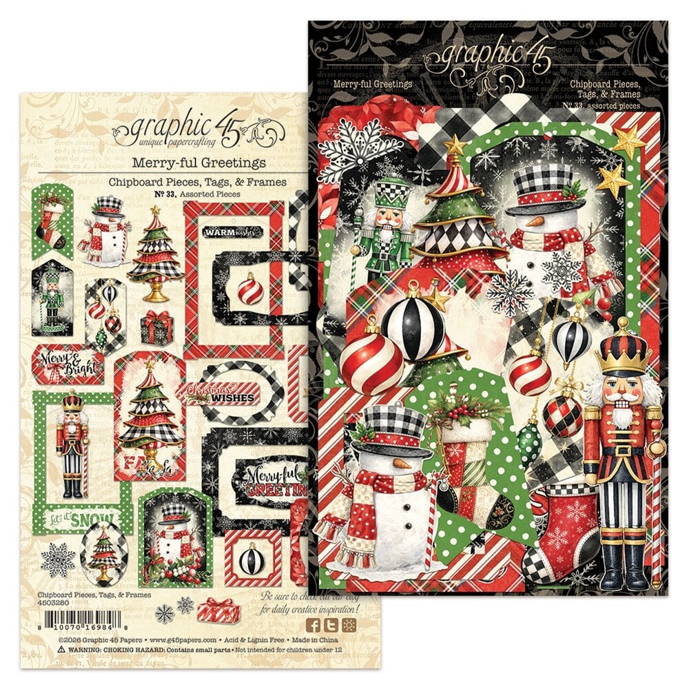 Graphic 45 PRE-ORDER Merry-ful Greetings Chipboard Pieces, Tags & Frames (4503280) Graphic 45 PRE-ORDER Merry-ful Greetings Chipboard Pieces, Tags & Frames (4503280)