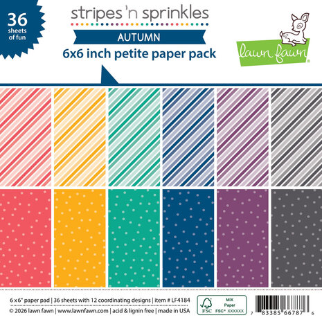 Lawn Fawn Stripes 'n Sprinkles Autumn 6x6 Inch Paper Pack (LF4184) Lawn Fawn Stripes 'n Sprinkles Autumn 6x6 Inch Paper Pack (LF4184)
