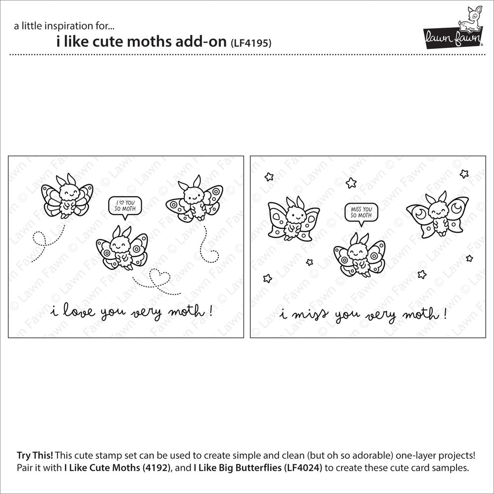 Lawn Fawn I Like Cute Moths Add-On Clear Stamps (LF4195) Lawn Fawn I Like Cute Moths Add-On Clear Stamps (LF4195)