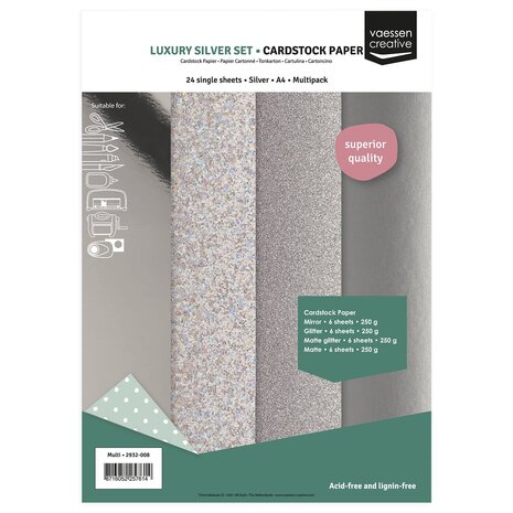 Vaessen Creative Luxury Silver A4 Cardstock Paper (2932-008) Vaessen Creative Luxury Silver A4 Cardstock Paper (2932-008)