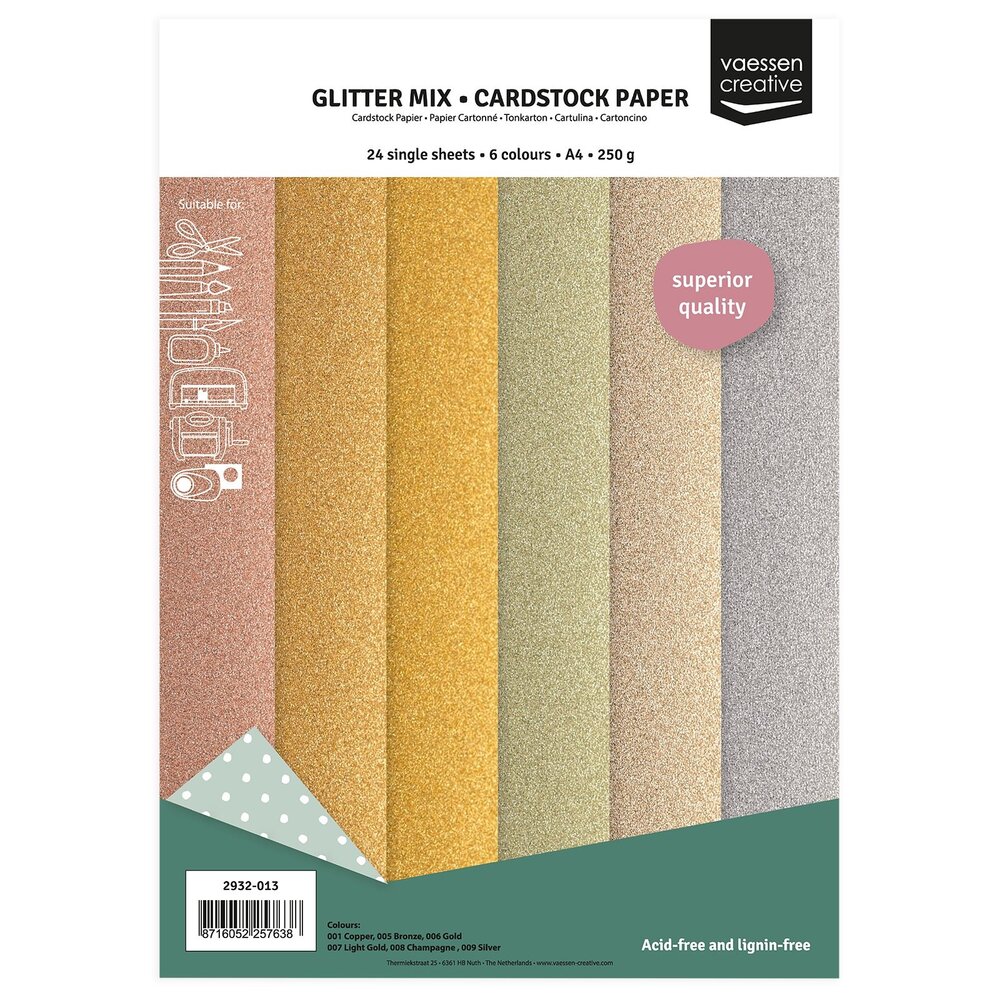 Vaessen Creative Glitter Mix A4 Cardstock Paper (2932-013) Vaessen Creative Glitter Mix A4 Cardstock Paper (2932-013)