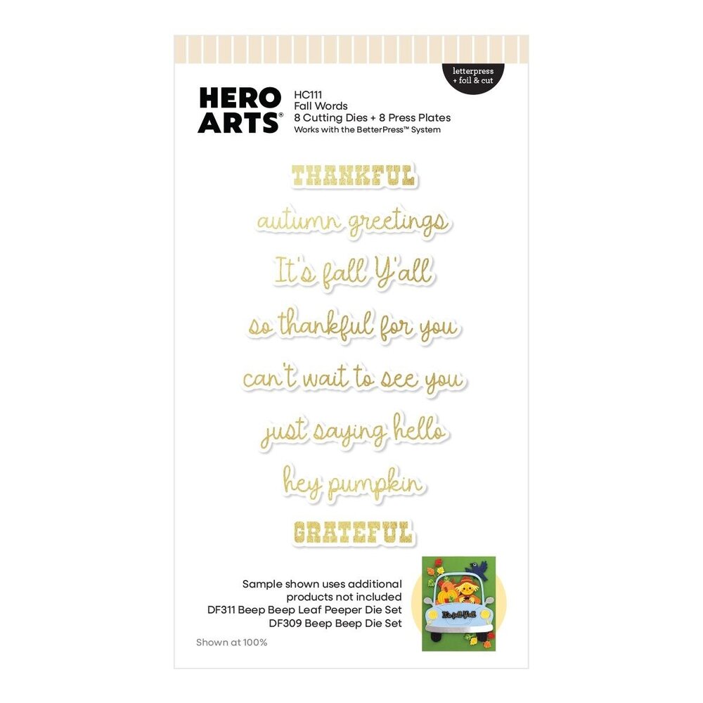 Hero Arts PRE-ORDER Whimsical Wheels Fall Words Hot Foil Plate & Die Set (HC111)