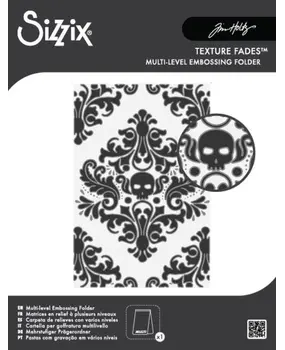 Sizzix Multi-Level Texture Fades A6 Embossing Folder Vault Skull by Tim Holtz (666912) Sizzix Multi-Level Texture Fades A6 Embossing Folder Vault Skull by Tim Holtz (666912)