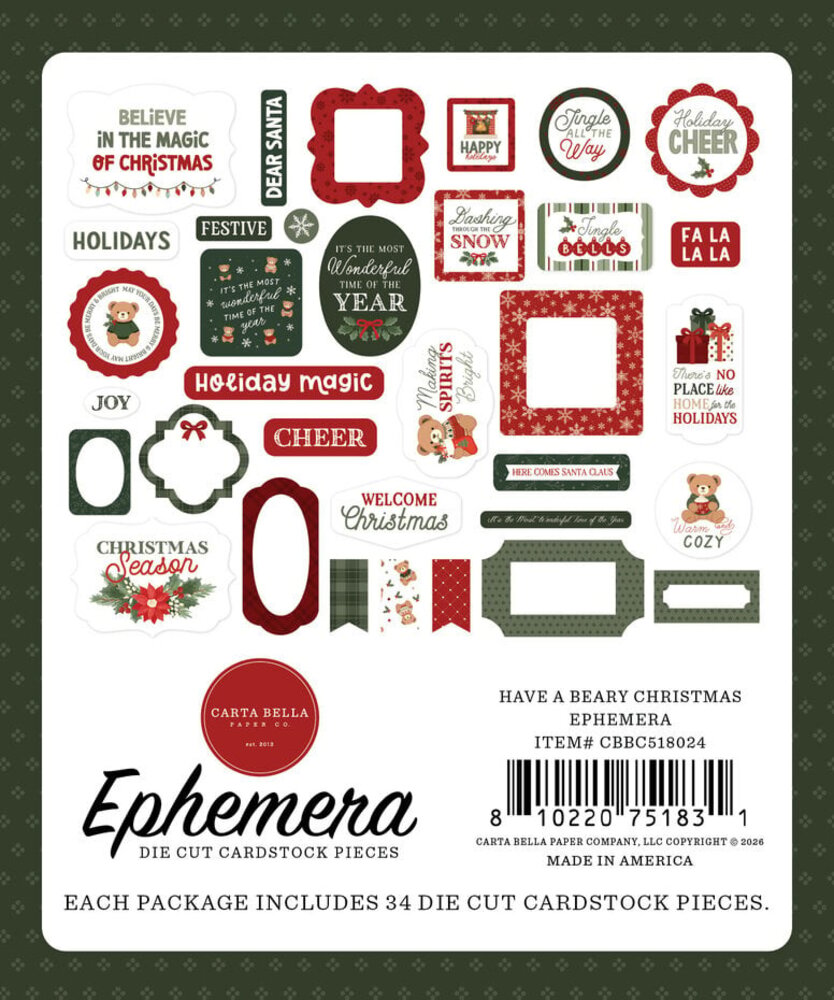 Carta Bella Have A Beary Christmas Ephemera (CBBC518024)