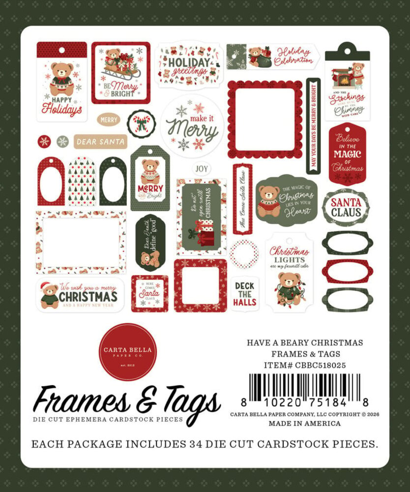 Carta Bella Have A Beary Christmas Ephemera Frames & Tags (CBBC518025)