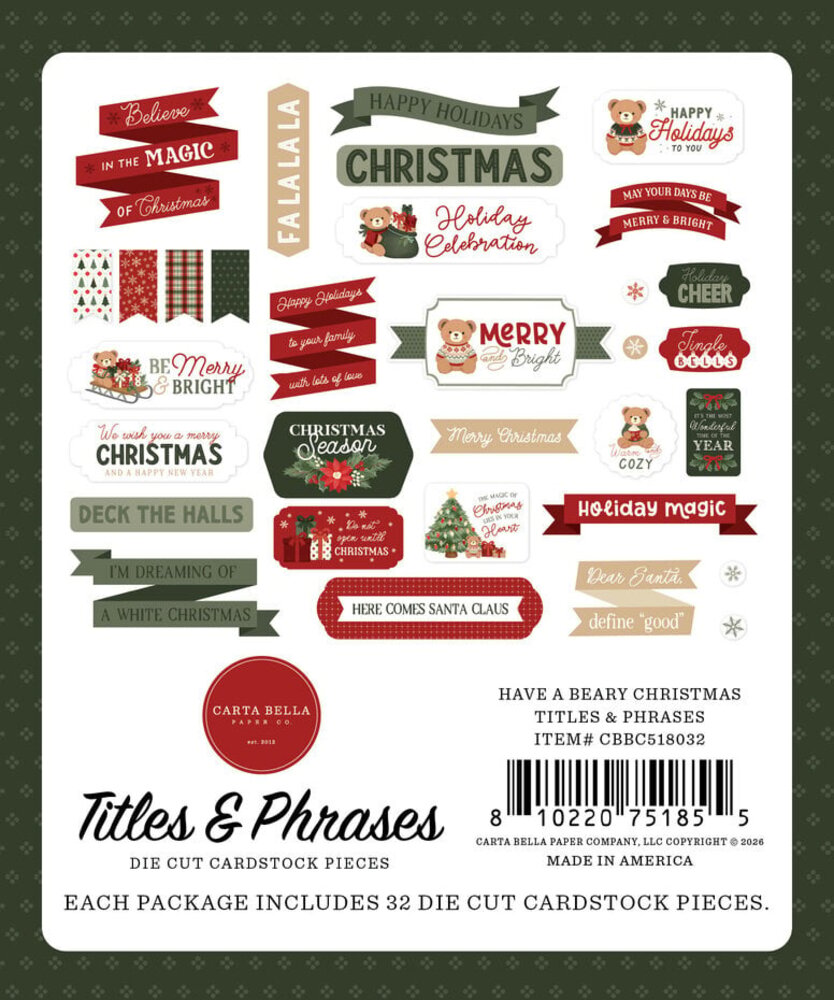Carta Bella Have A Beary Christmas Ephemera Titles & Phrases (CBBC518032) Carta Bella Have A Beary Christmas Ephemera Titles & Phrases (CBBC518032)