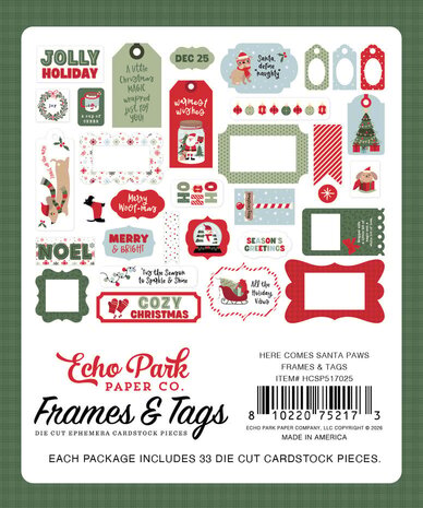 Echo Park Here Comes Santa Paws Ephemera Frames & Tags (HCSP517025)