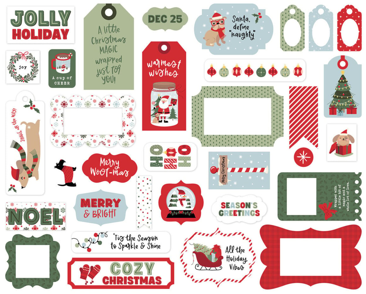 Echo Park Here Comes Santa Paws Ephemera Frames & Tags (HCSP517025)