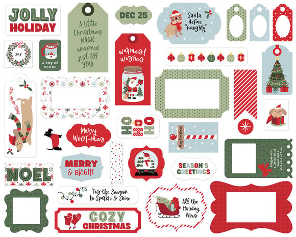 Echo Park Here Comes Santa Paws Ephemera Frames & Tags (HCSP517025)