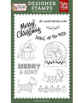 Echo Park Here Comes Santa Paws Clear Stamps Puppy Present (HCSP517043)