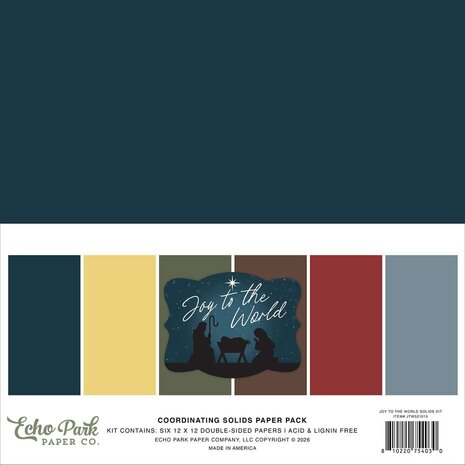 Echo Park Joy To The World 12x12 Inch Coordination Solids Paper Pack (JTW521015)
