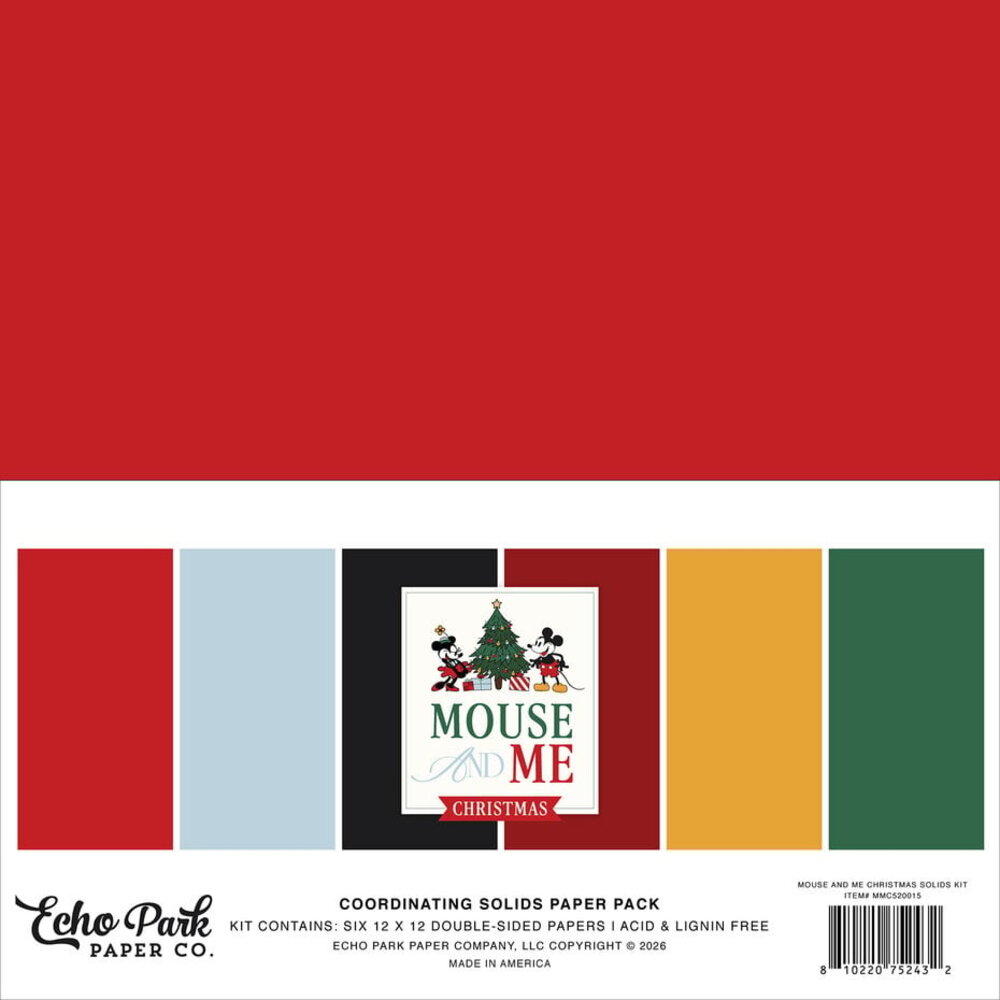 Echo Park Mouse And Me Christmas 12x12 Inch Coordination Solids Paper Pack (MMC520015)