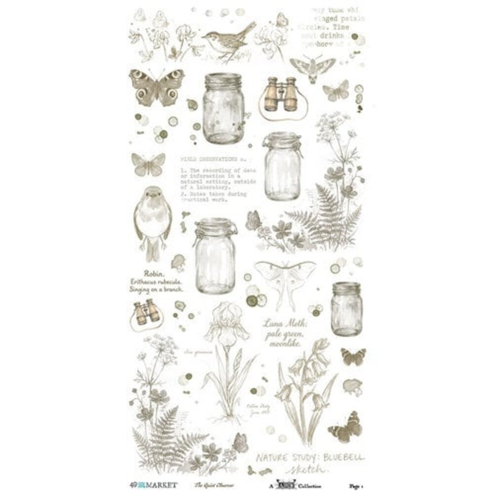 49 and Market PRE-ORDER The Quiet Observer 6x12 Inch Essential Rub-on Transfer Set (TQO-37173)