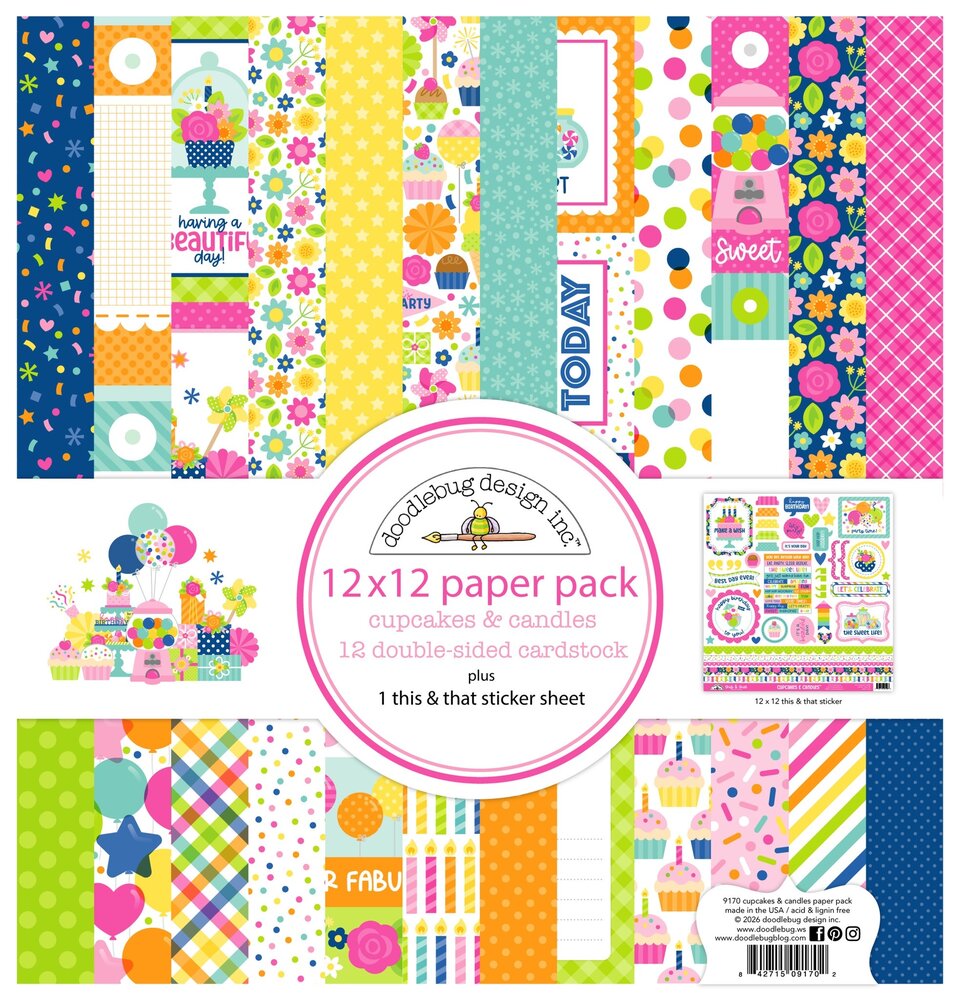 Doodlebug Design Inc. PRE-ORDER Cupcakes & Candles 12x12 Inch Paper Pack (9170)