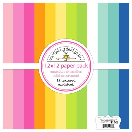 Doodlebug Design Inc. PRE-ORDER Cupcakes & Candles 12x12 Inch Textured Cardstock Solid Paper Pack (9172)