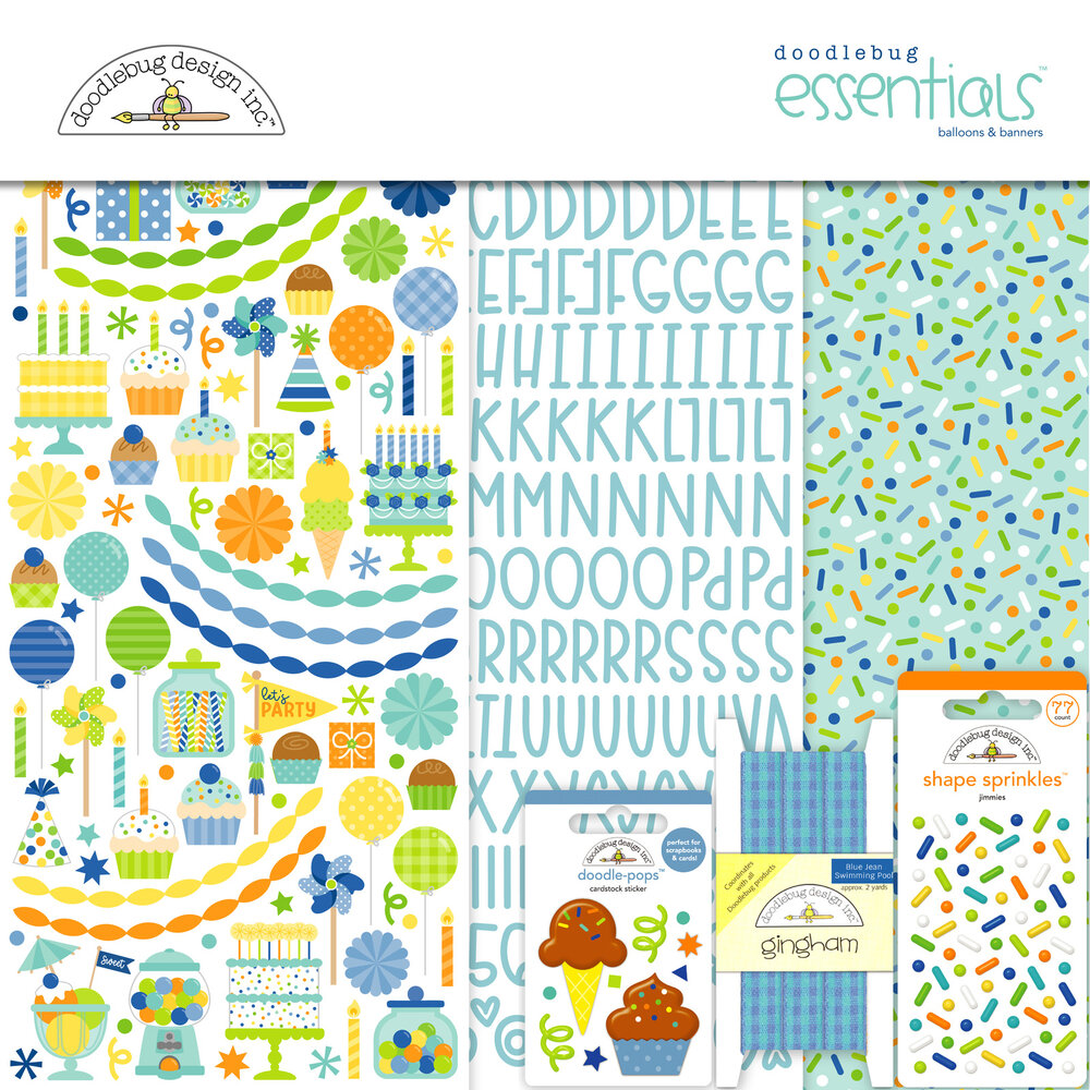 Doodlebug Design Inc. PRE-ORDER Balloons & Banners 12x12 Inch Essentials Kit (9225)