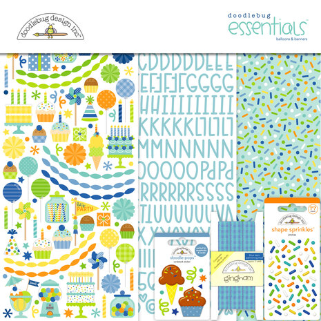 Doodlebug Design Inc. PRE-ORDER Balloons & Banners 12x12 Inch Essentials Kit (9225)