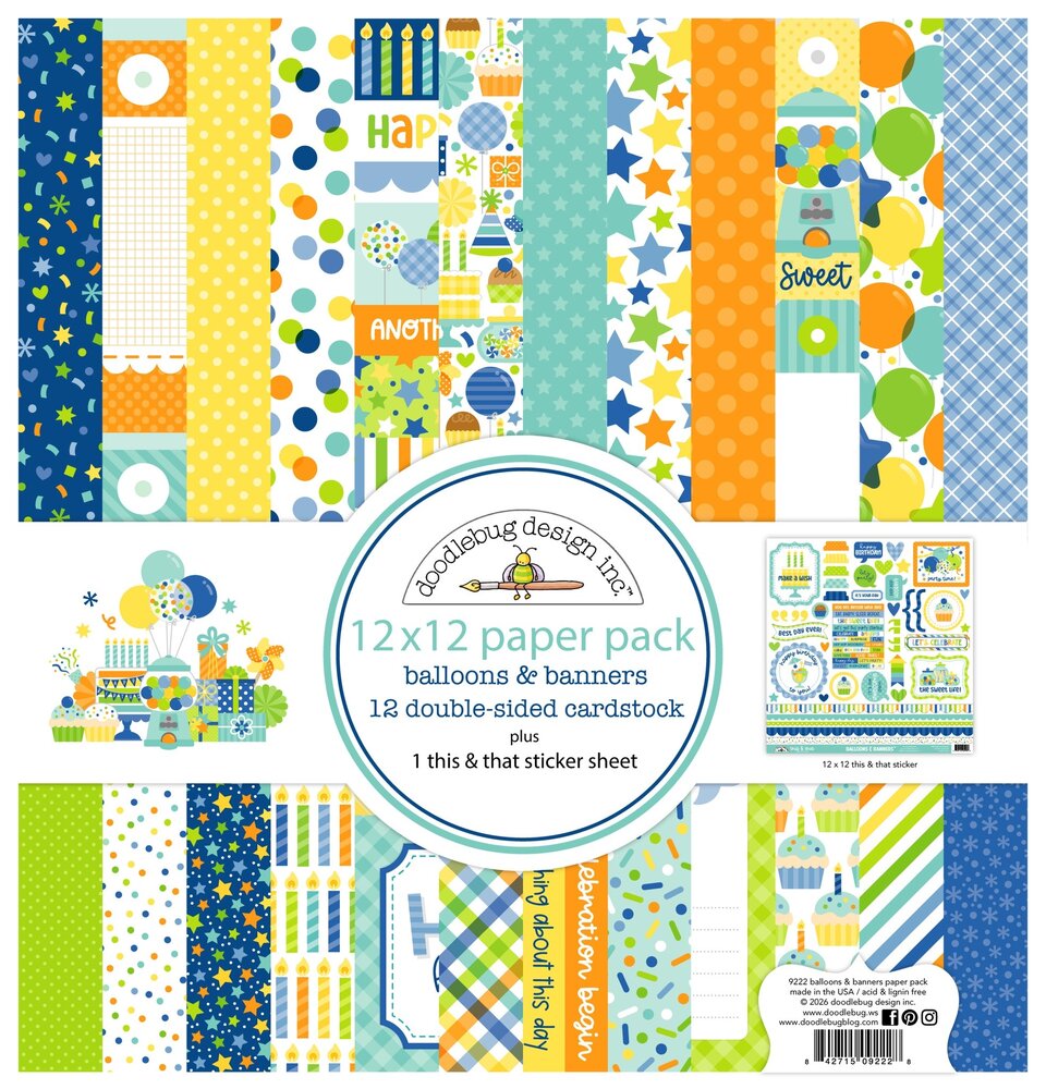 Doodlebug Design Inc. PRE-ORDER Balloons & Banners 12x12 Inch Paper Pack (9222) Doodlebug Design Inc. PRE-ORDER Balloons & Banners 12x12 Inch Paper Pack (9222)